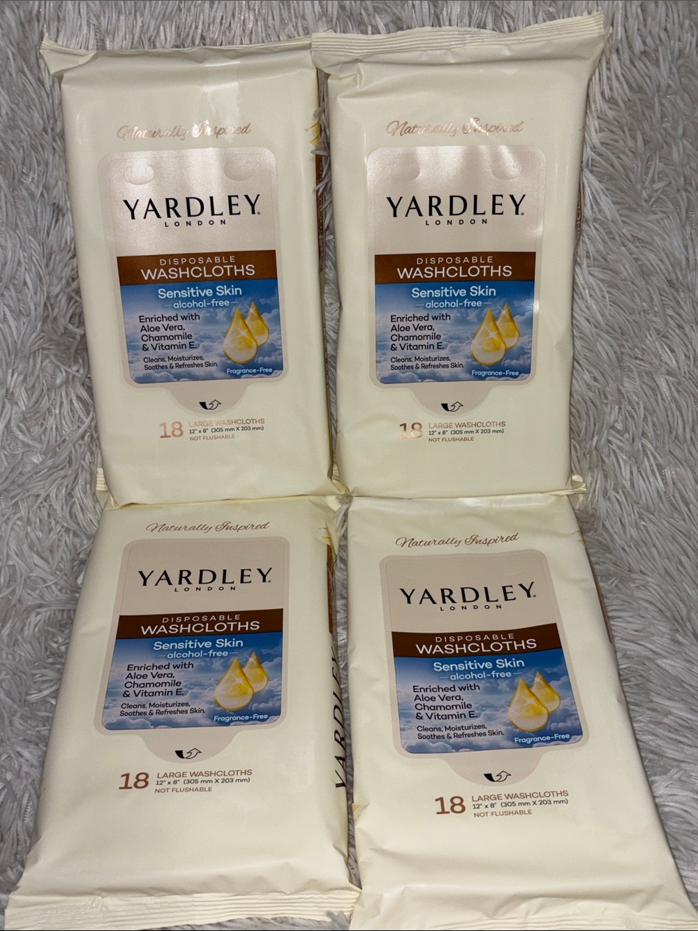 Yardley Disposable Washcloths Sensitive Skin Fragrance Free Lot of 4 NEW